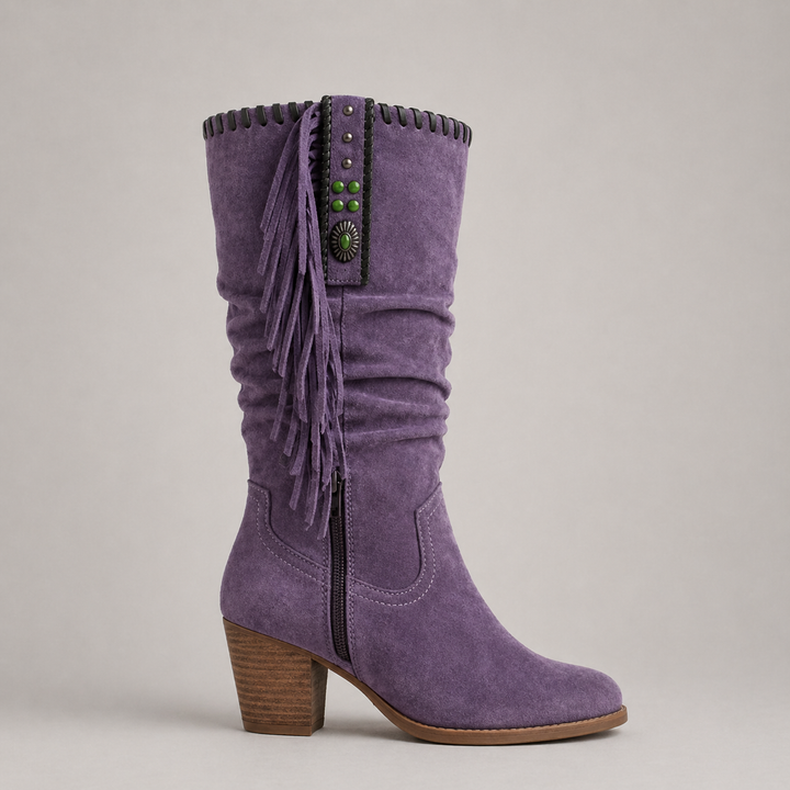 Women's Cowboy Fringe Boots – Mid-Calf Style in Brown | Invictora.com