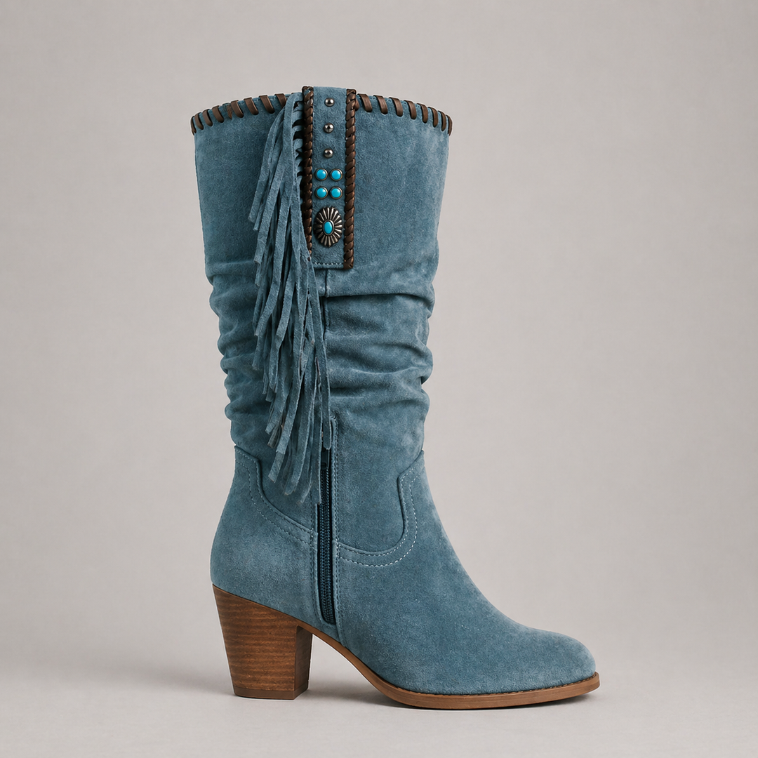 Women's Cowboy Fringe Boots – Mid-Calf Style in Brown | Invictora.com