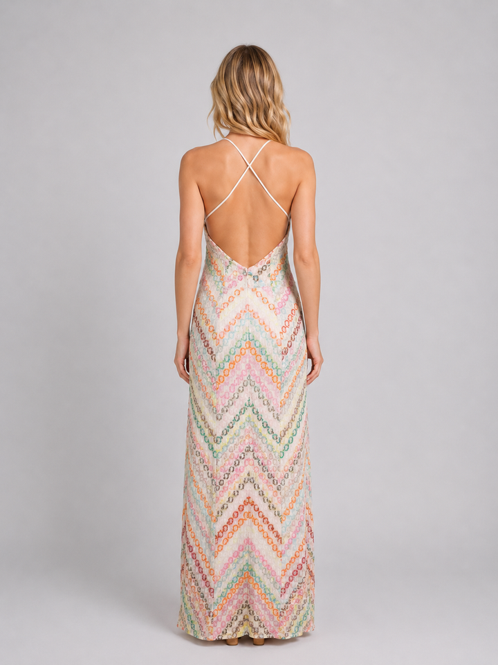 Women's Crochet Knit Maxi Dress – Boho Summer Style in Multi | Invictora.com