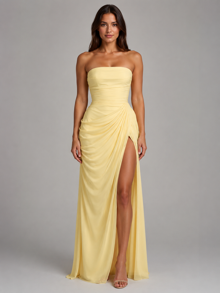 Women's Draped Corset Maxi Dress – Sculpted Fit in Yellow | Invictora.com