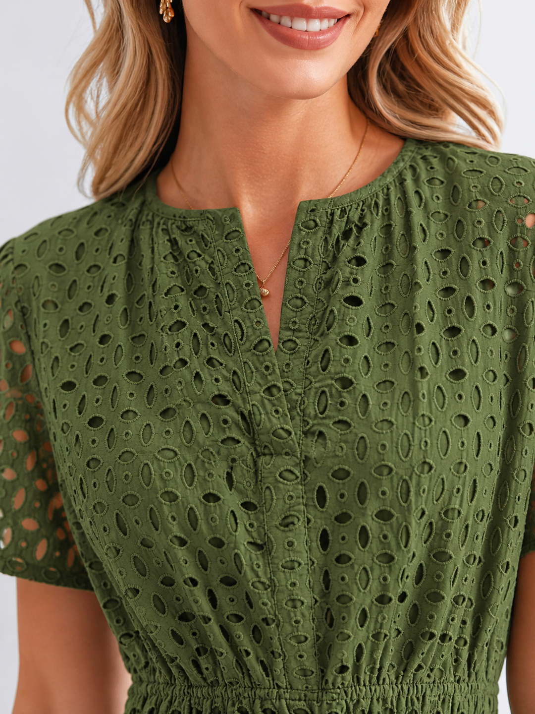 Women's Marguerite Eyelet Midi Dress in Green | Invictora.com