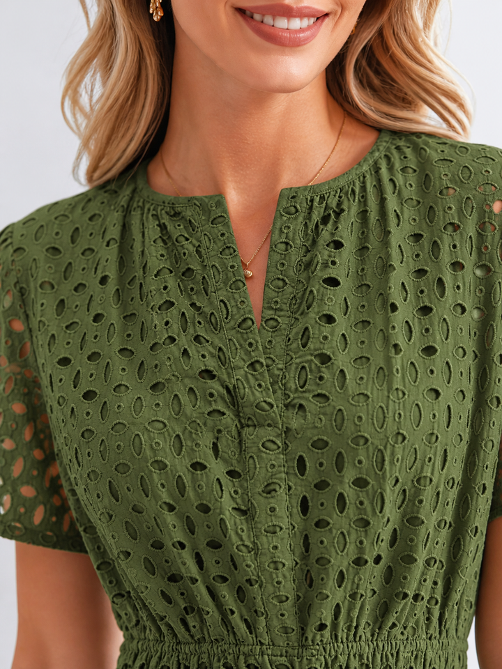 Women's Marguerite Eyelet Midi Dress in Green | Invictora.com