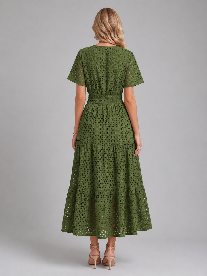 Women's Marguerite Eyelet Midi Dress in Green | Invictora.com