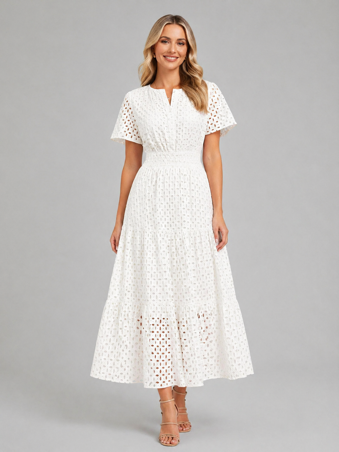 Women's Marguerite Eyelet Midi Dress in Green | Invictora.com