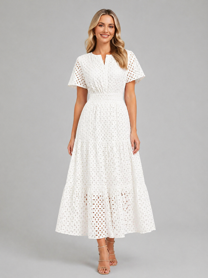 Women's Marguerite Eyelet Midi Dress in Green | Invictora.com