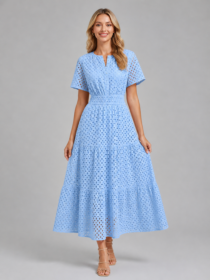 Women's Marguerite Eyelet Midi Dress in White | Invictora.com