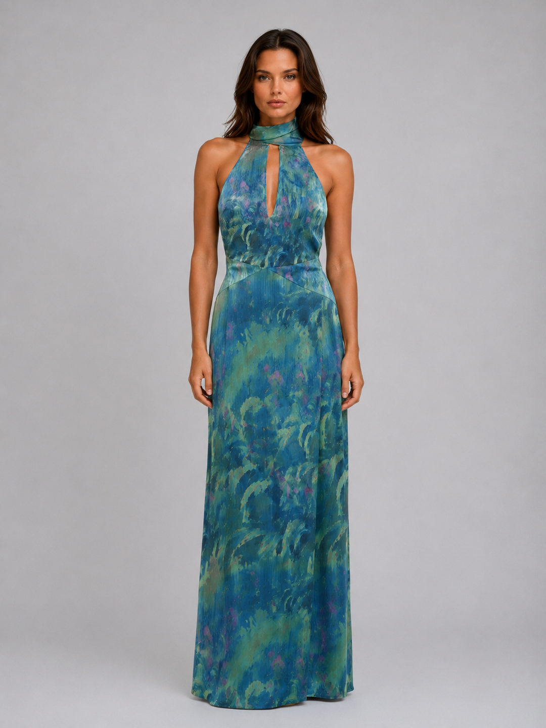 Women's Floral Chiffon Maxi Dress - Scarf Neck Halter Design product image | Invictora.com