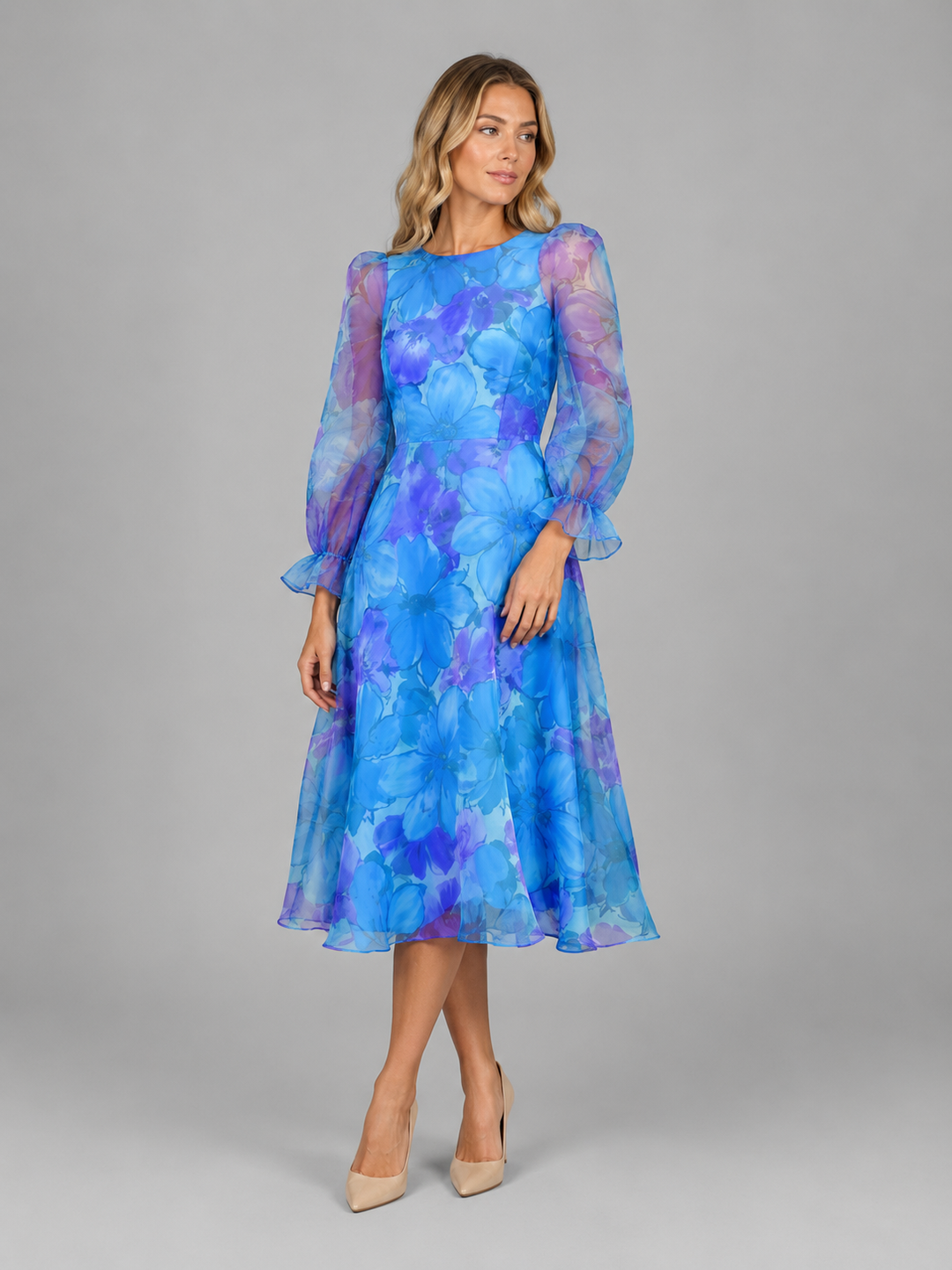 Women's Floral Chiffon Midi Dress – Summer Occasion Style in Pink | Invictora.com