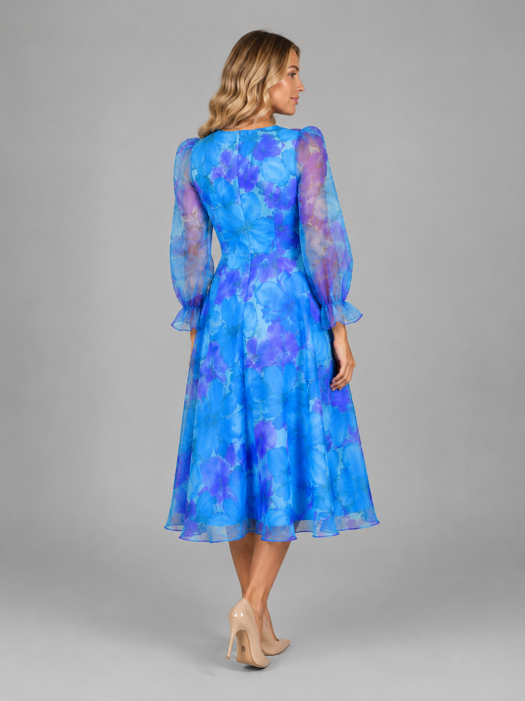 Women's Floral Chiffon Midi Dress – Summer Occasion Style in Pink | Invictora.com