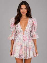 Women's Floral Chiffon Mini Dress – Elegant Summer Occasion