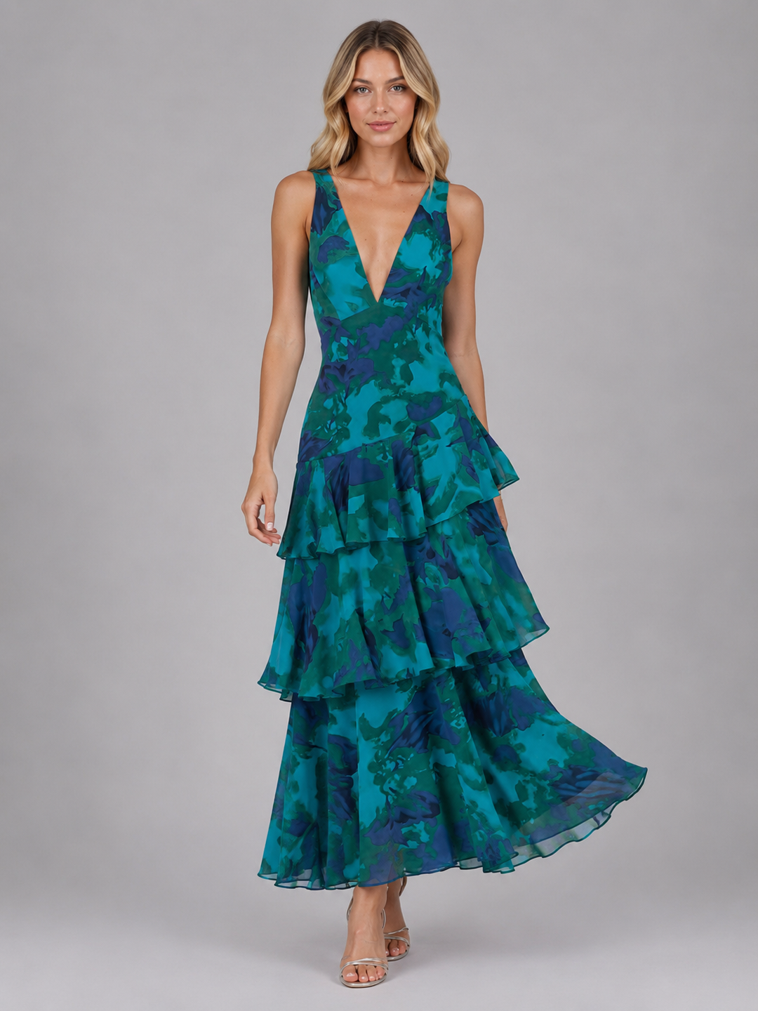 Women's Floral Chiffon Ruffle Maxi Dress – Summer Occassion Style | Invictora.com