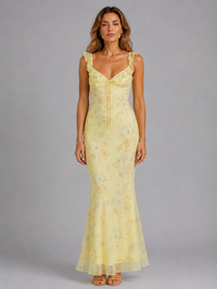 Women's Floral Maxi Dress – Ruffle Strap Summer Style