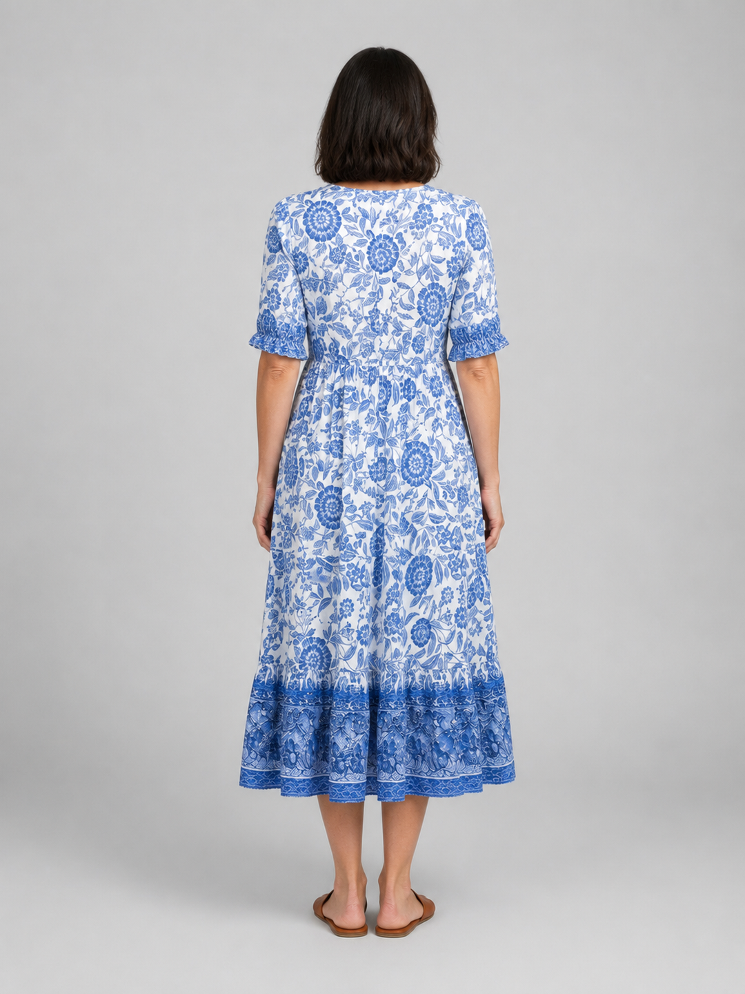 Women's Floral Print Midi Dress - V-Neck Tiered Summer Style product image | Invictora.com