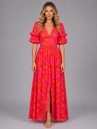 Women's Floral Puff Sleeve Maxi Dress – Summer Occasion Style