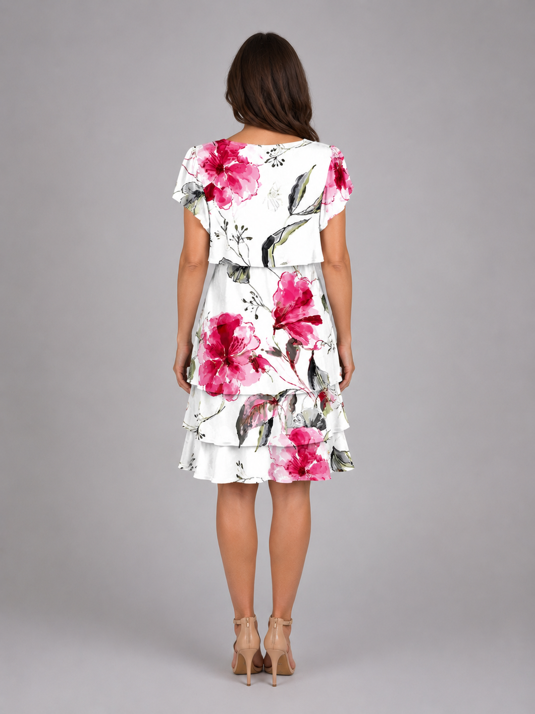 Women's Floral Ruffle Mini Dress – Layered Short Sleeve Style in White | Invictora.com
