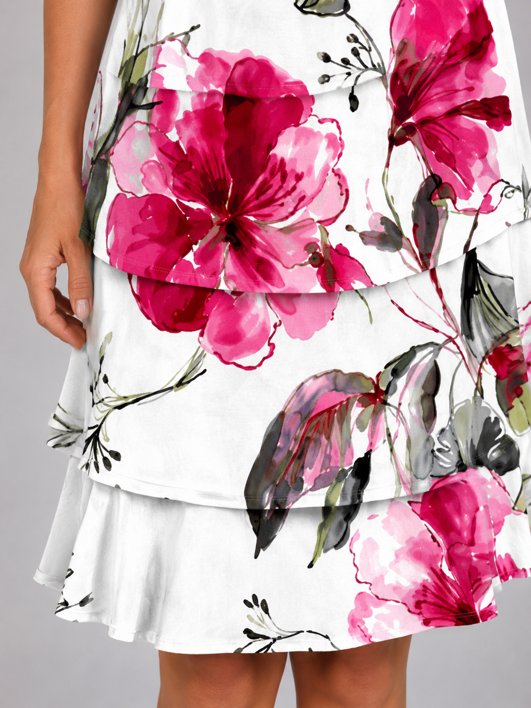 Women's Floral Ruffle Mini Dress – Layered Short Sleeve Style in White | Invictora.com