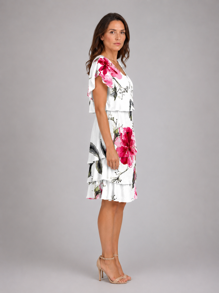 Women's Floral Ruffle Mini Dress - Layered Short Sleeve Style product image | Invictora.com