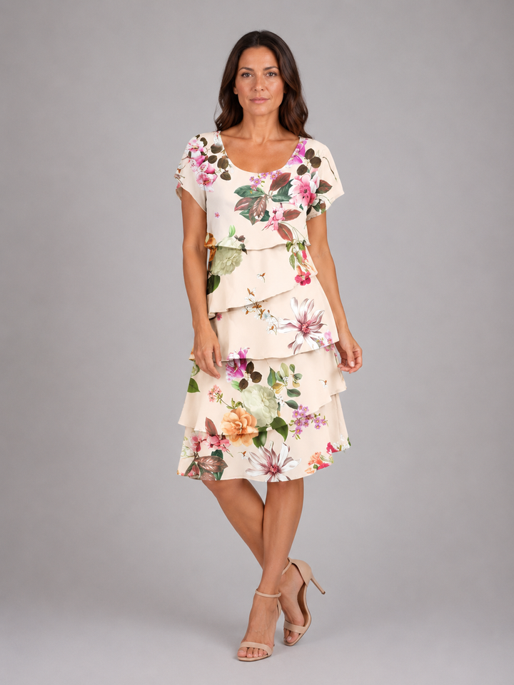 Women's Floral Ruffle Mini Dress – Layered Short Sleeve Style in White | Invictora.com