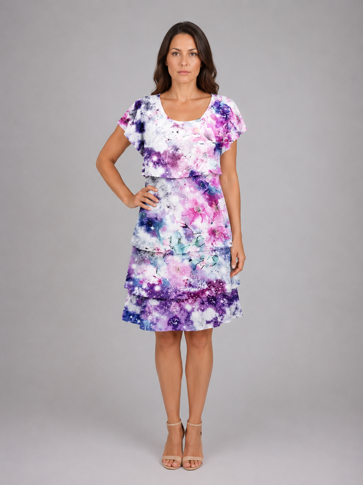 Women's Floral Ruffle Mini Dress - Layered Short Sleeve Style product image | Invictora.com