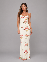 Women's Floral Satin Feel Maxi Dress – Summer Occasion Style