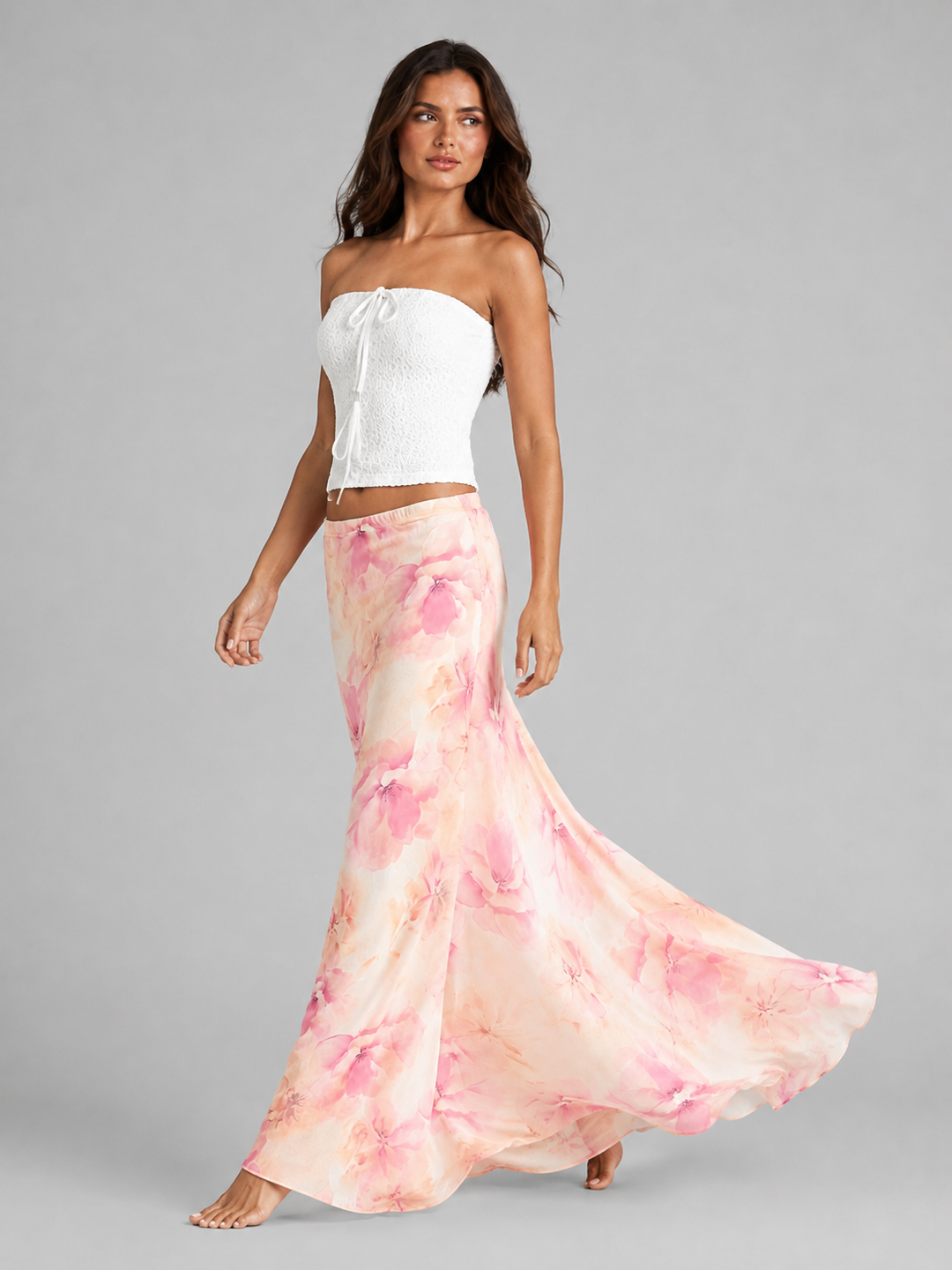 Women's Floral Satin Feel Maxi Skirt - Summer Holiday Occasion product image | Invictora.com