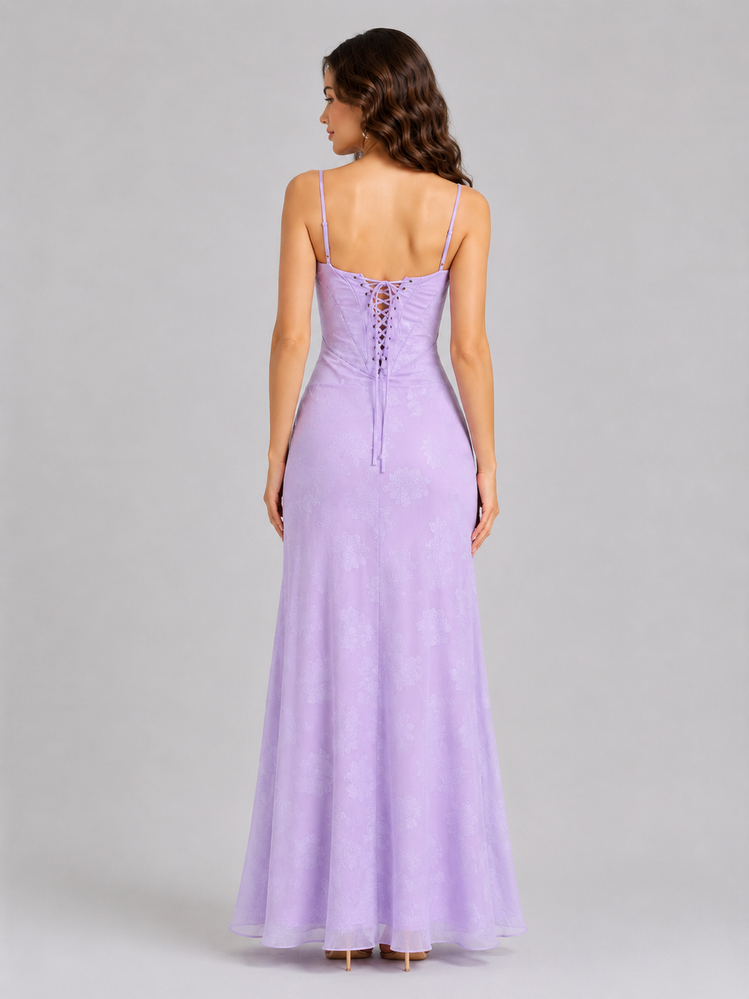 Women's Floral Sweetheart Maxi Dress – Flowing Silhouette in Lilac | Invictora.com