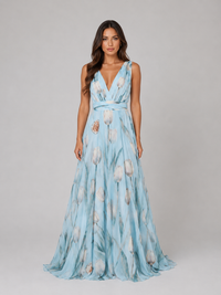 Women's Floral V-Neck Maxi Dress with Cinched Waist – Summer Occasion Style