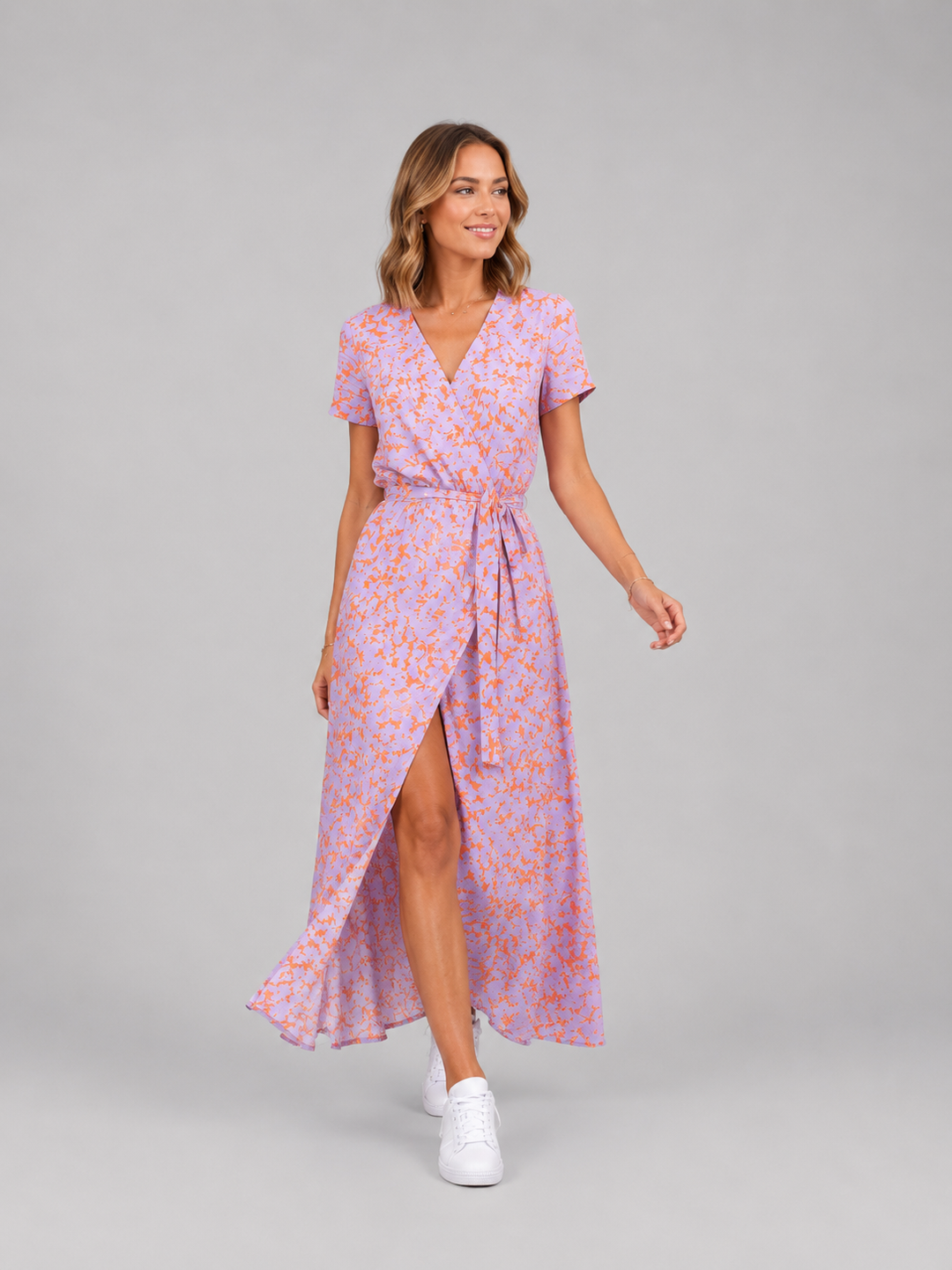 Women's Floral Wrap Midi Dress - Relaxed Summer Elegance product image | Invictora.com