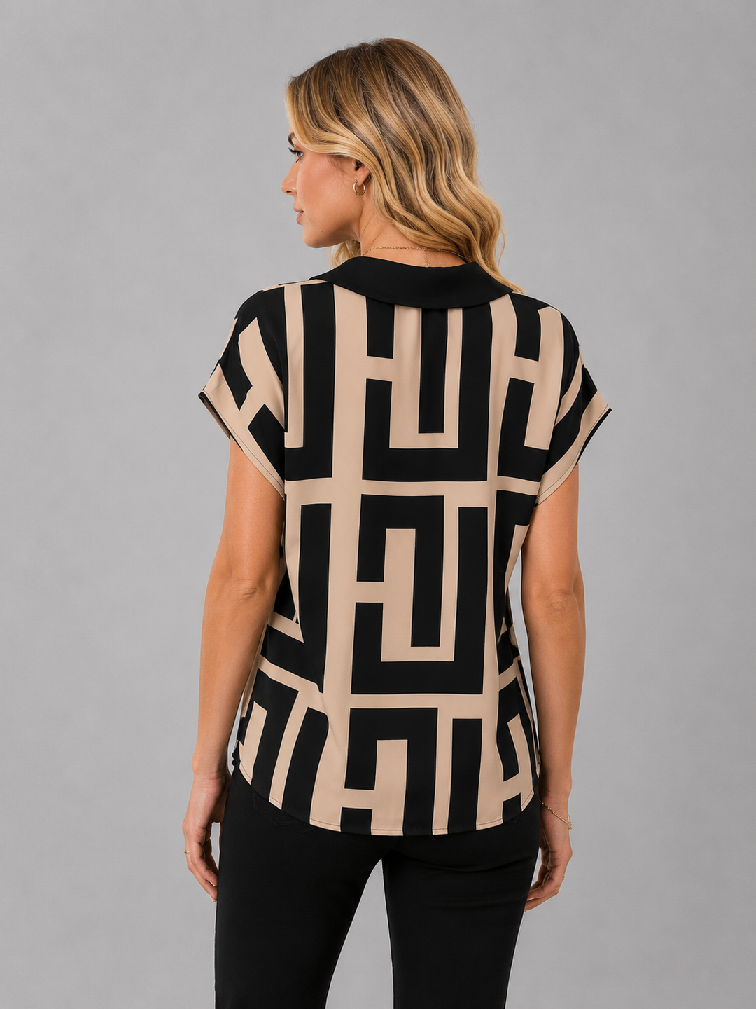 Women's Geometric V-Neck Blouse - Elegant Smart Casual Style product image | Invictora.com