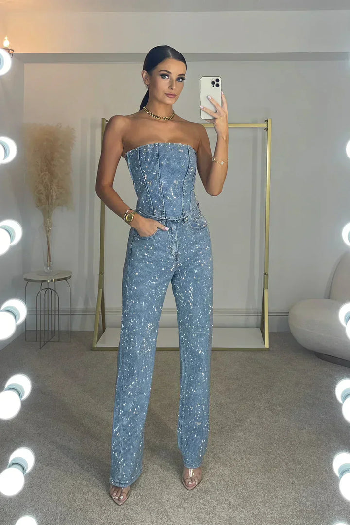 Women's Starlight Strapless Sequin Jumpsuit product image | Invictora.com