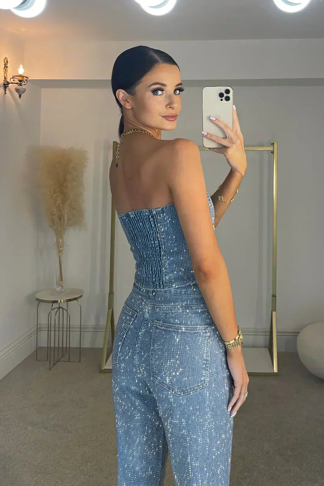 Women's Starlight Strapless Sequin Jumpsuit in Black | Invictora.com