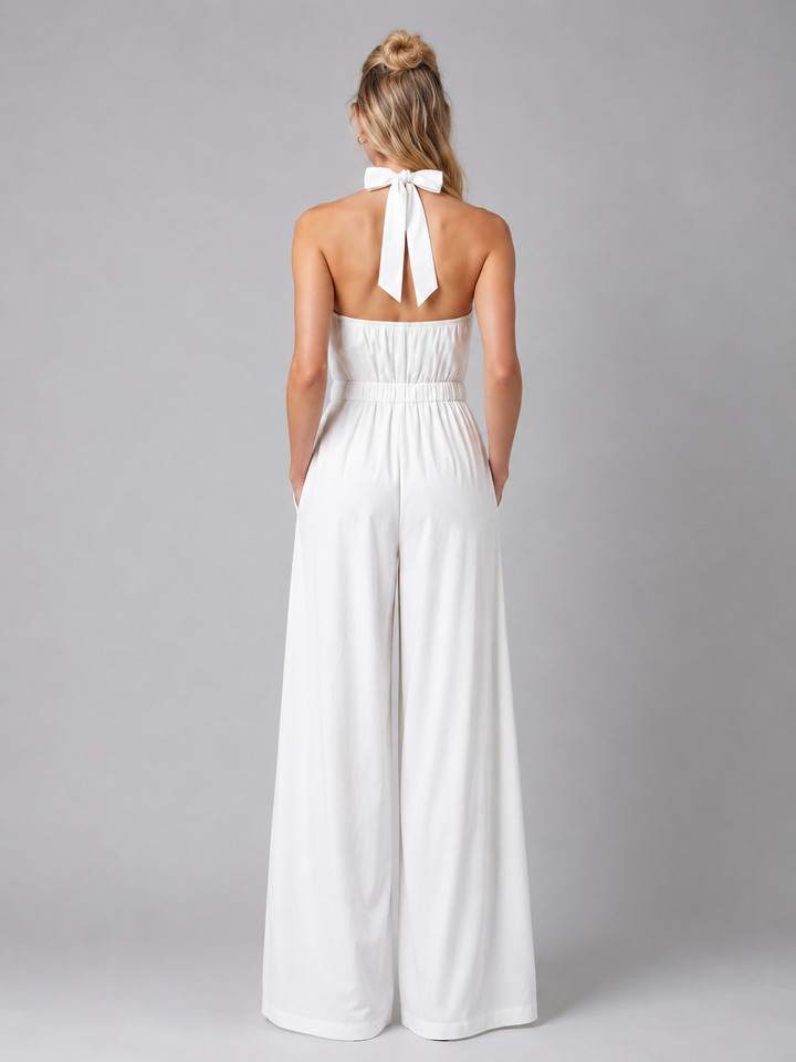 Women's Halter Neck Wide Leg Jumpsuit - Elegant Flowing Style product image | Invictora.com