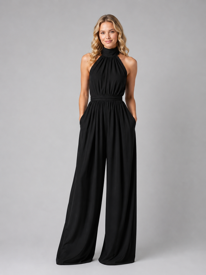 Women's Halter Neck Wide Leg Jumpsuit - Elegant Flowing Style product image | Invictora.com