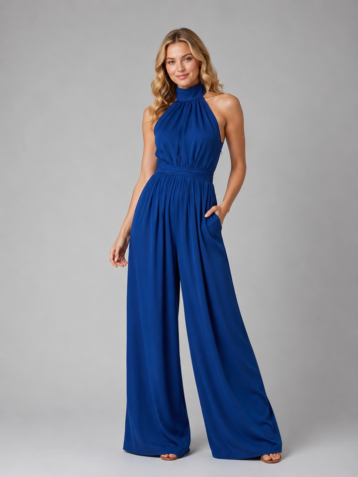 Women's Halter Neck Wide Leg Jumpsuit – Elegant Flowing Style in White | Invictora.com