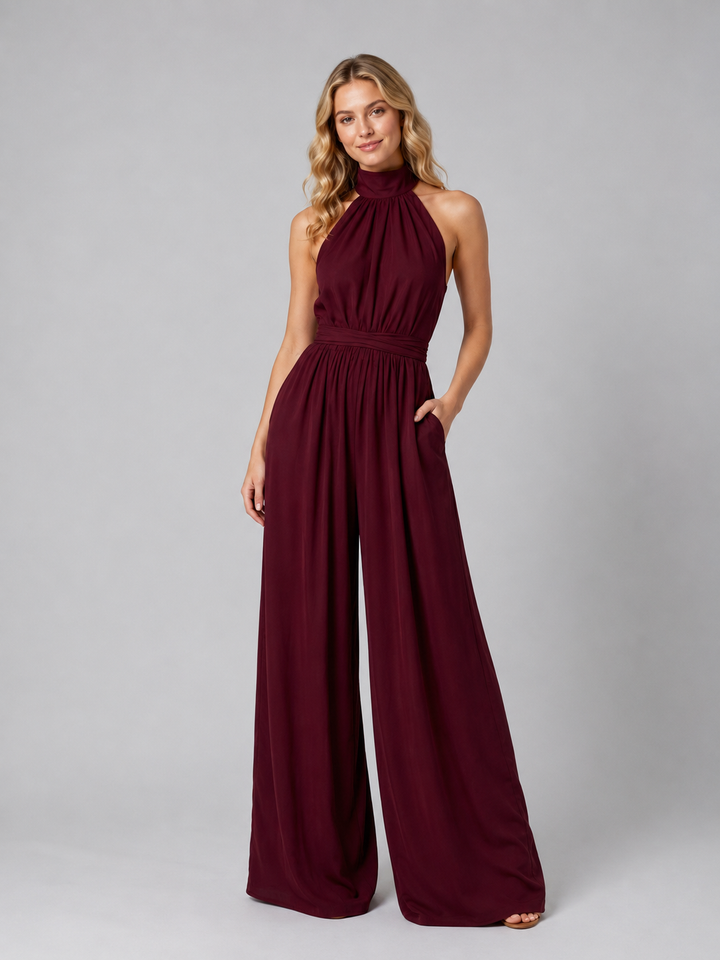 Women's Halter Neck Wide Leg Jumpsuit - Elegant Flowing Style product image | Invictora.com