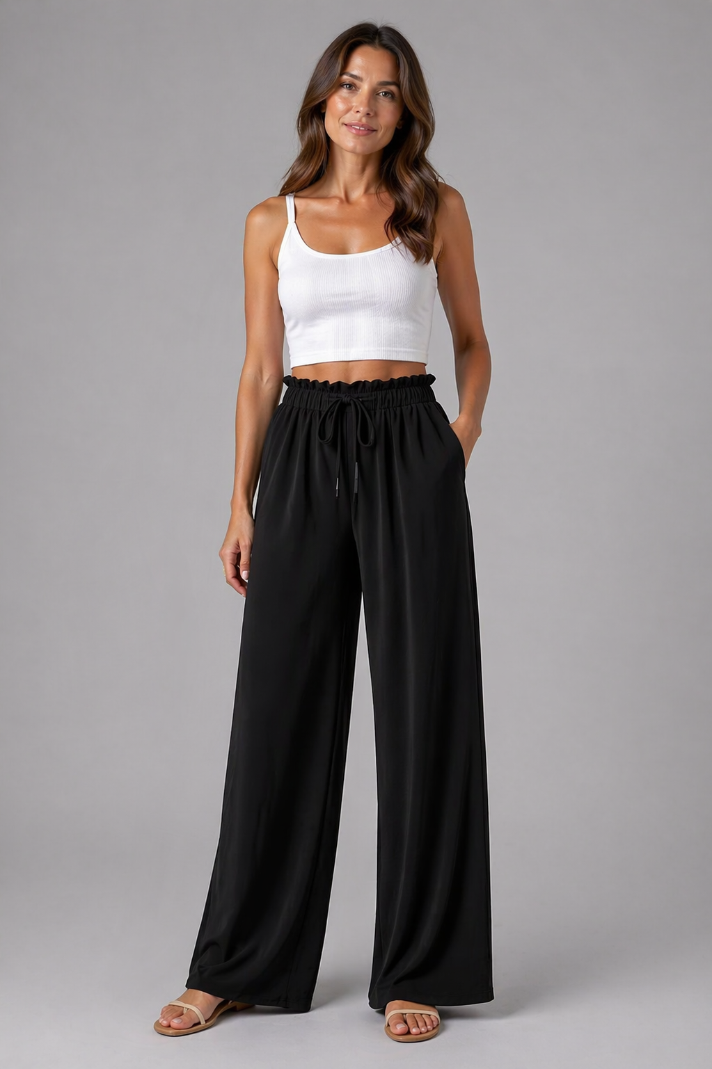 Women's High-Waisted Wide-Leg Trousers - Relaxed Fit product image | Invictora.com