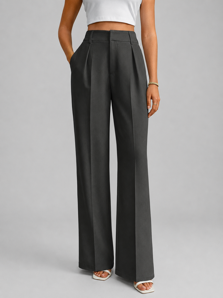 Women's High Waisted Wide Leg Trousers – Tailored Everyday Style in Beige | Invictora.com