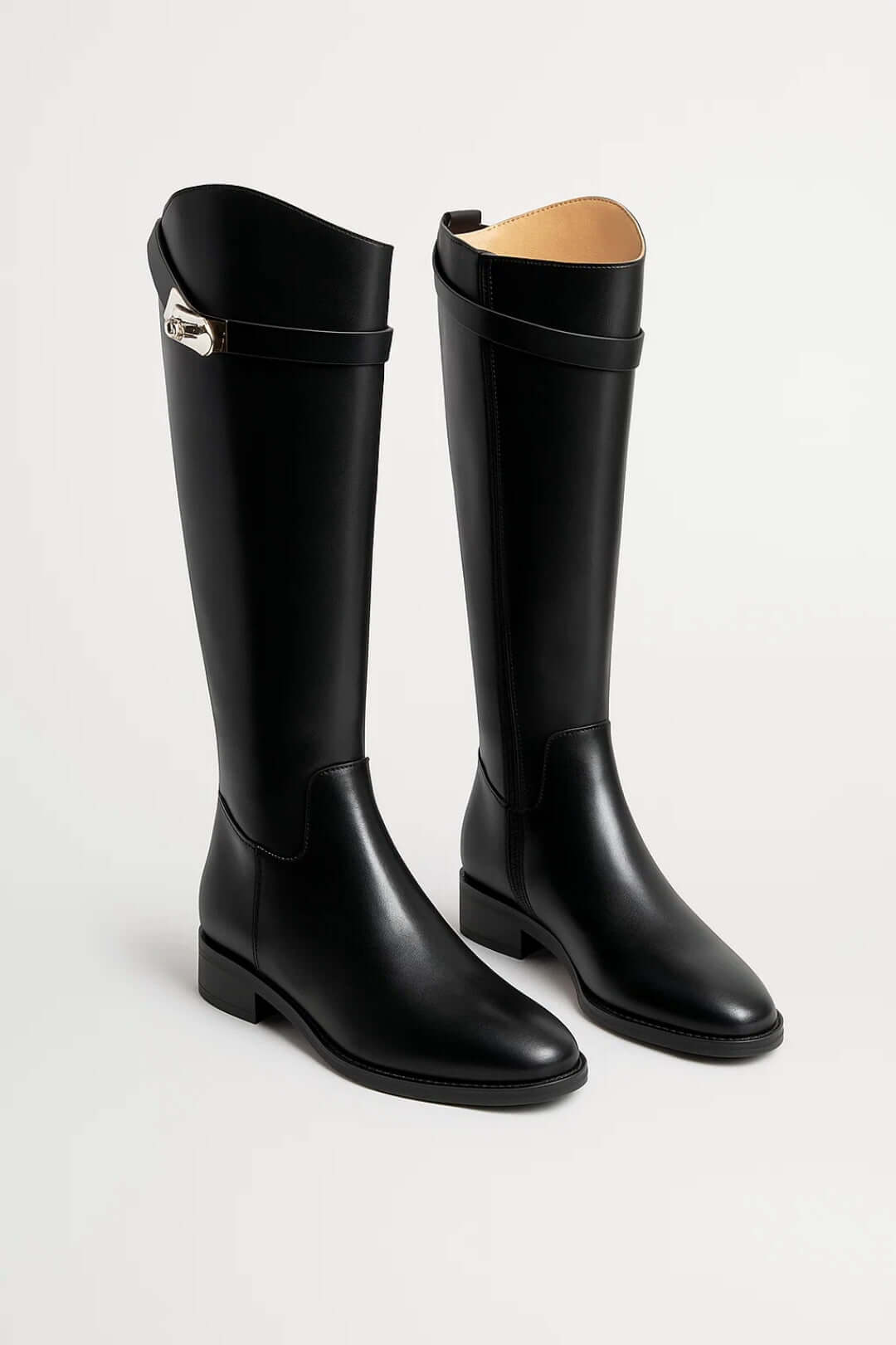 Women's Knee-High Boots – Buckle Detail in Black | Invictora.com
