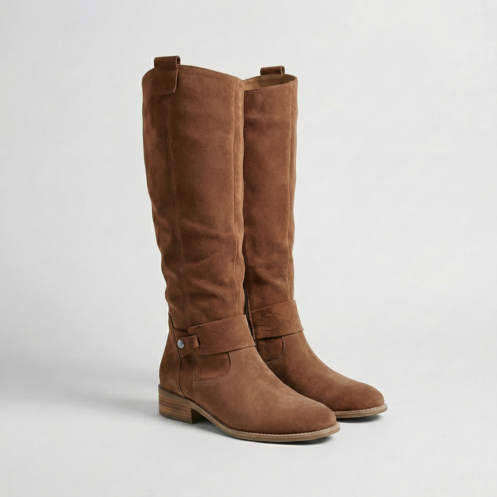 Women's Knee-High Slouch Boots – Suede Look Elegance in Beige | Invictora.com