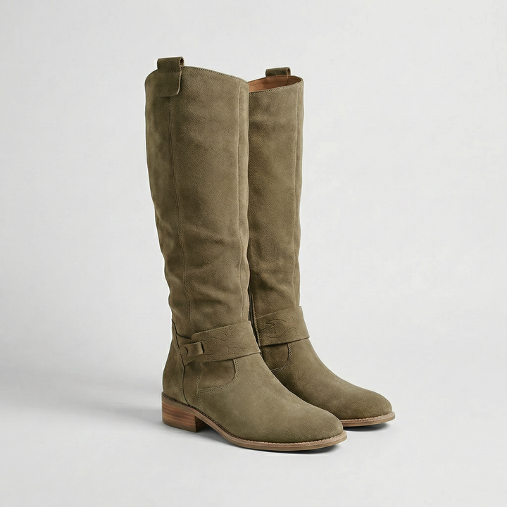 Women's Knee-High Slouch Boots – Suede Look Elegance in Beige | Invictora.com