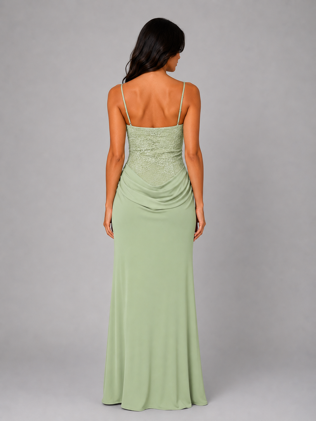 Women's Lace Bodice Maxi Dress - Ruched Evening Gown product image | Invictora.com