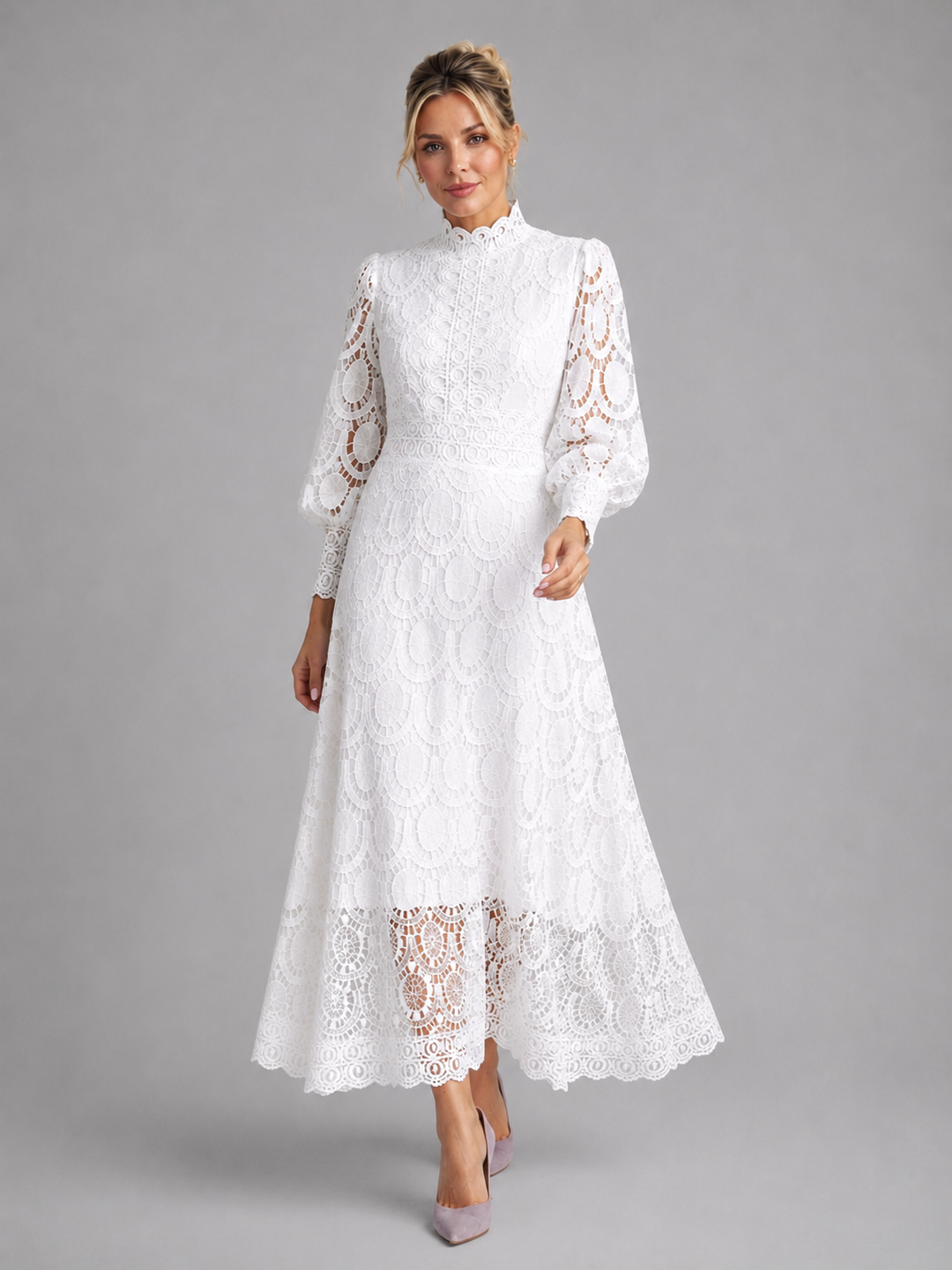 Women's Lace Midi Dress - Elegant Flowing Silhouette product image | Invictora.com