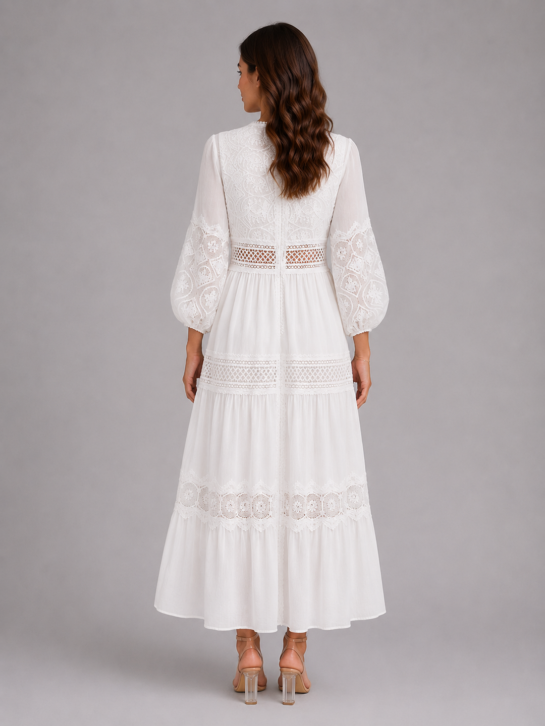 Women's Lace Trim Maxi Dress – Summer Occasion Style in White | Invictora.com