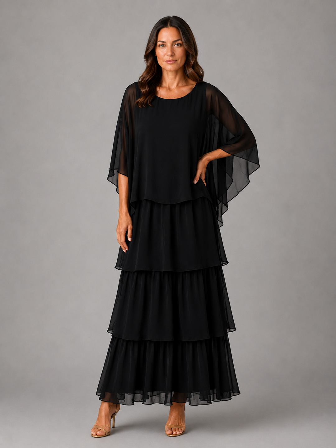Women's Paloma Tiered Chiffon Maxi Dress in Green | Invictora.com