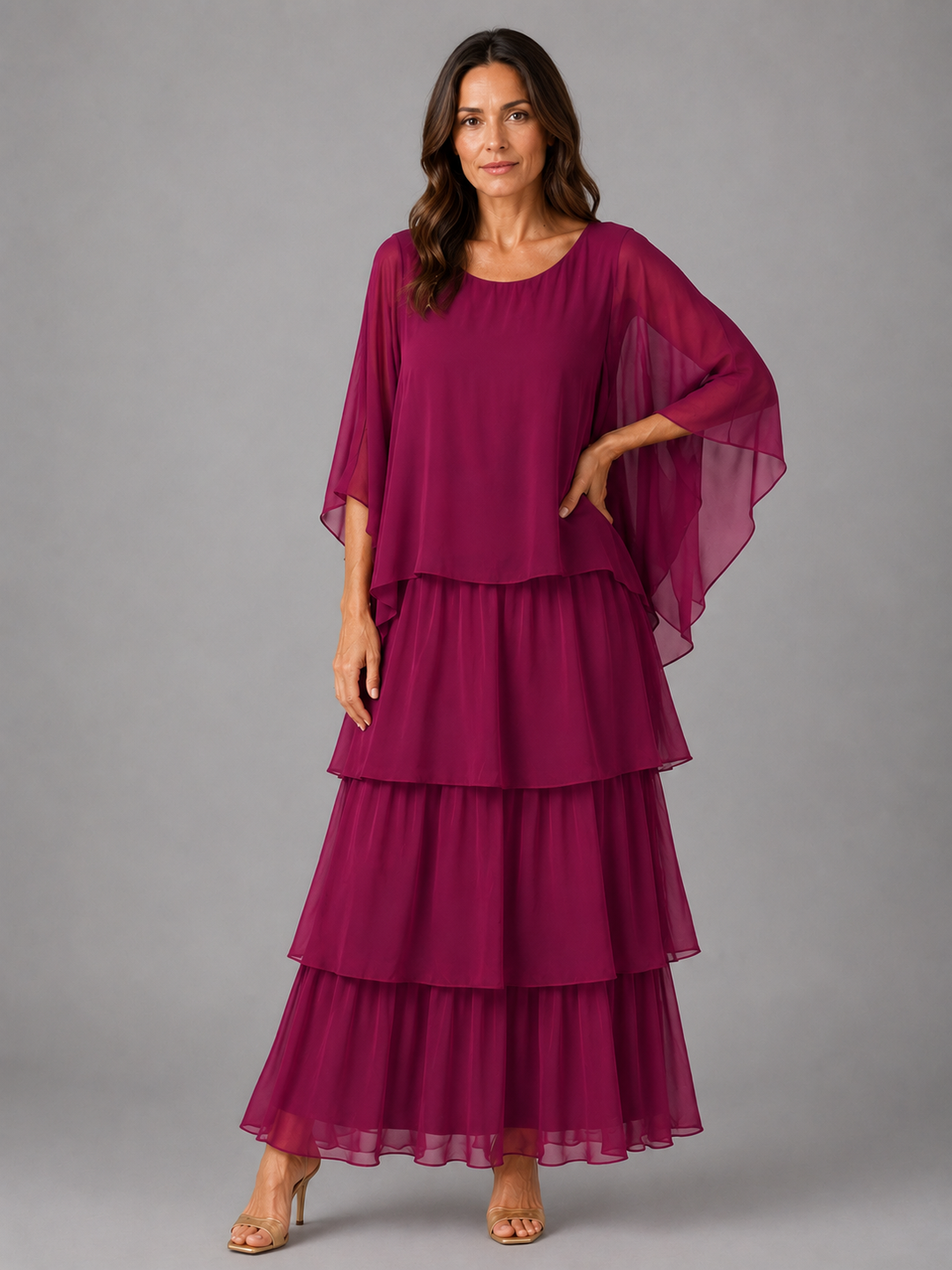 Women's Paloma Tiered Chiffon Maxi Dress in Black | Invictora.com