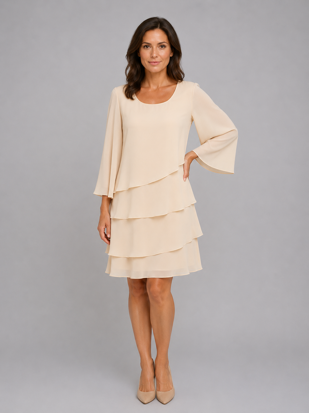 Women's Tamsin Tiered Chiffon Dress in Pink | Invictora.com
