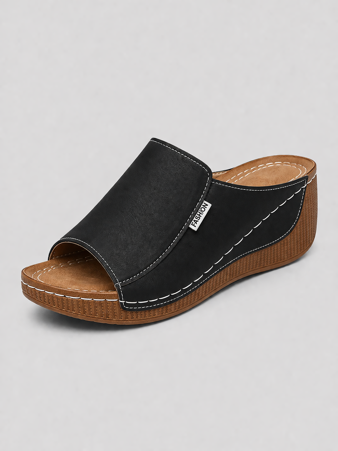 Women's Leather Look Comfort Slide Sandals – Effortless Summer Style in Black | Invictora.com