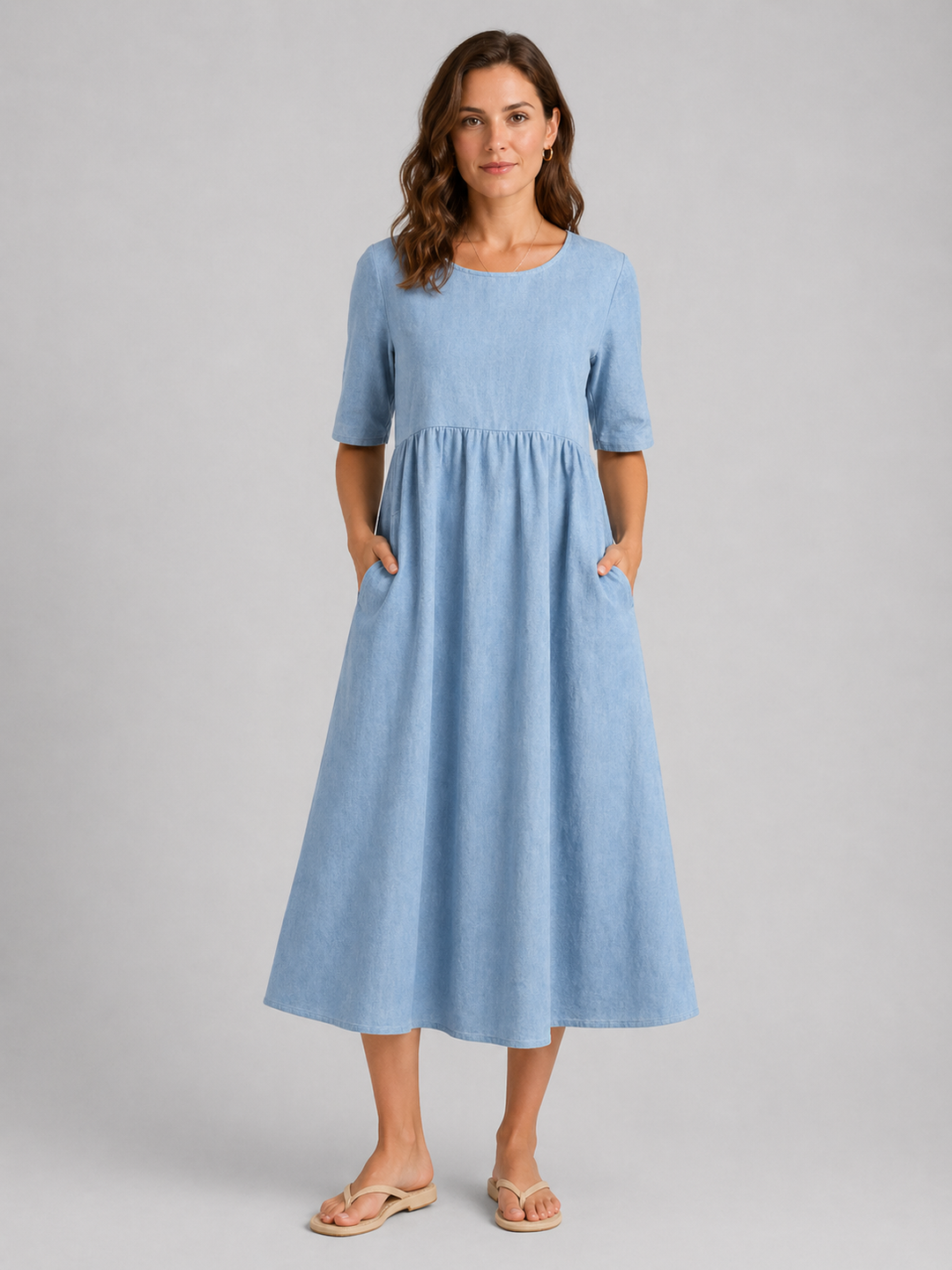 Women's Linen Look Midi Dress - Flattering Style product image | Invictora.com