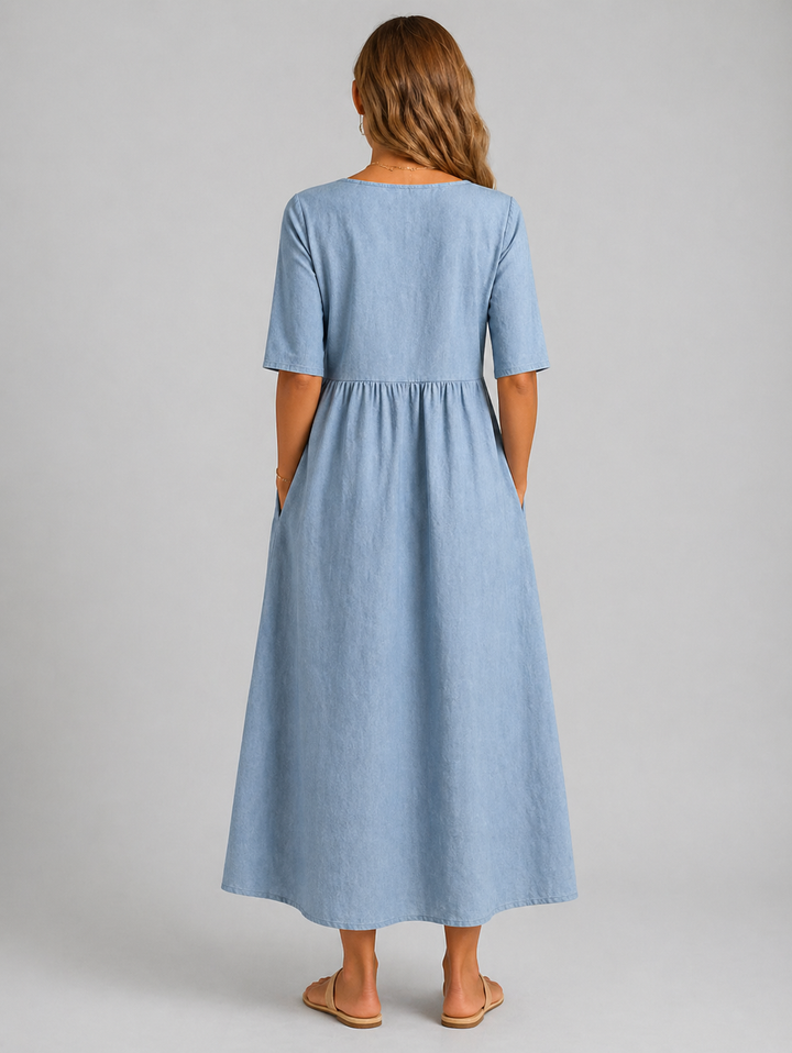 Women's Linen Look Midi Dress - Flattering Style product image | Invictora.com