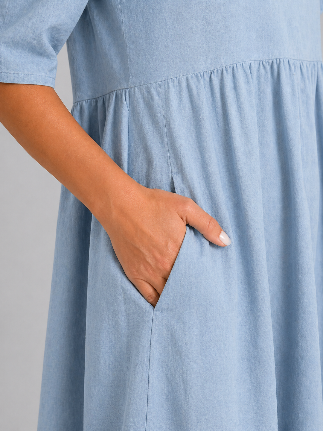 Women's Linen Look Midi Dress – Flattering Style in Blue | Invictora.com